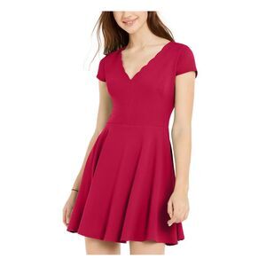 B DARLIN Womens Purple Tie Fitted Short Sleeve Mini Dress 1\2